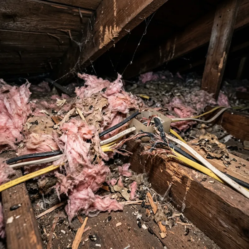 Contaminated ceiling insulation being assessed in a Essendon North roof space