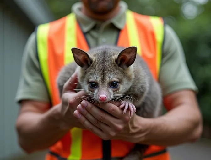 Animal handler safely recovering a deceased possum in Essendon North
