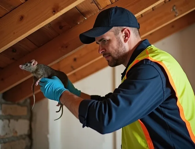 Technician inspecting a roof cavity for a dead rat in Essendon North
